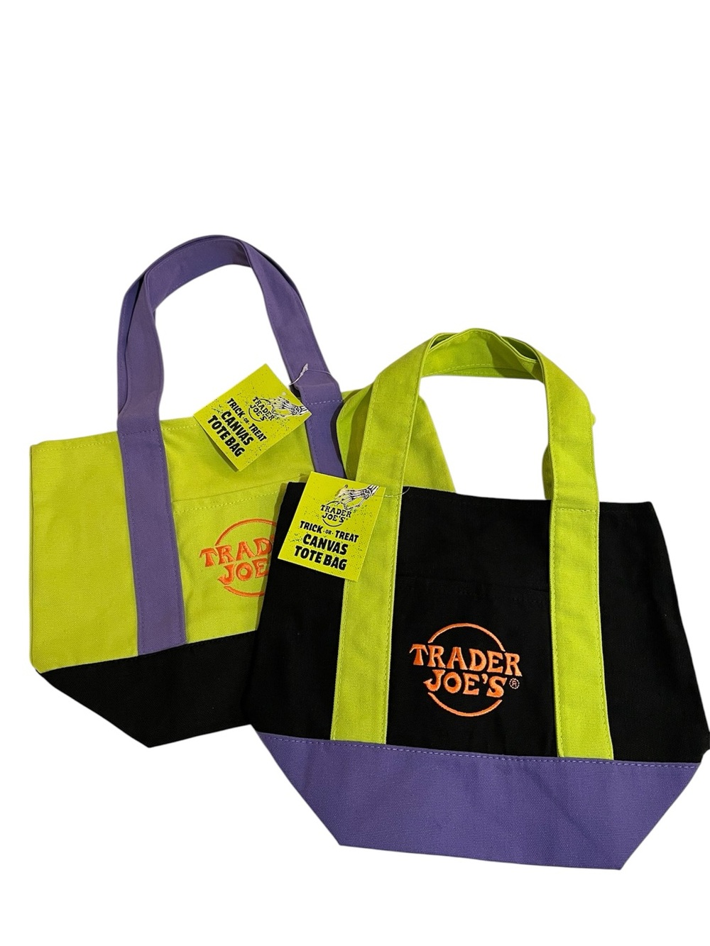 Trader Joe's Trick-or-Treat Mini Canvas Halloween Tote Bags Set of Two